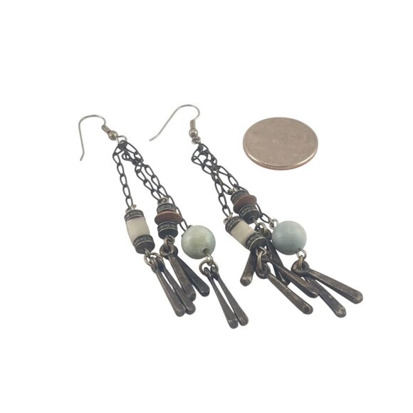Boho Style Long Dangle Earrings With Metal Chain & Beads - Picture 8 of 8